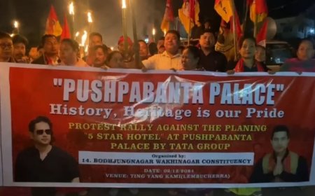 পুষ্পবন্তে হোটেলের বিরোধিতায় মোথার মশাল মিছিল //Pushbanta Palace