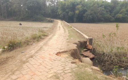 পশ্চিম বামুটিয়া গ্রাম পঞ্চায়েত এলাকায় রাস্তায় ভাঙ্গন, মেরামতের অভাবে সমস্যায় পথচারী